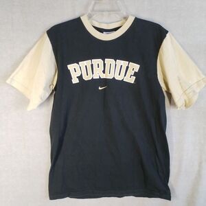 Purdue Boilermakers Shirt Mens Small‎ Nike Black Cream Crew Neck Center Swoosh